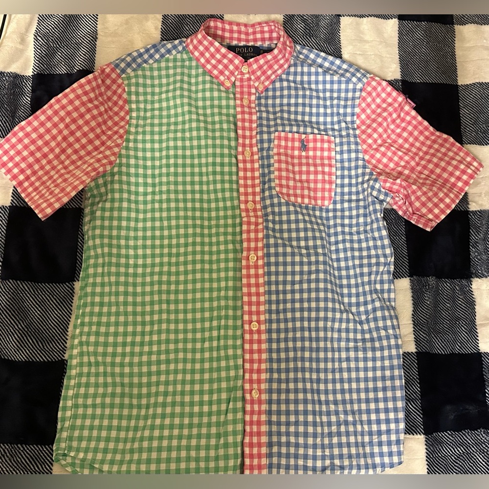 Polo Ralph Lauren Multi Color GINGHAM Shirt Boys XL  18-20 BLUE/WHITE/PINK/GREEN